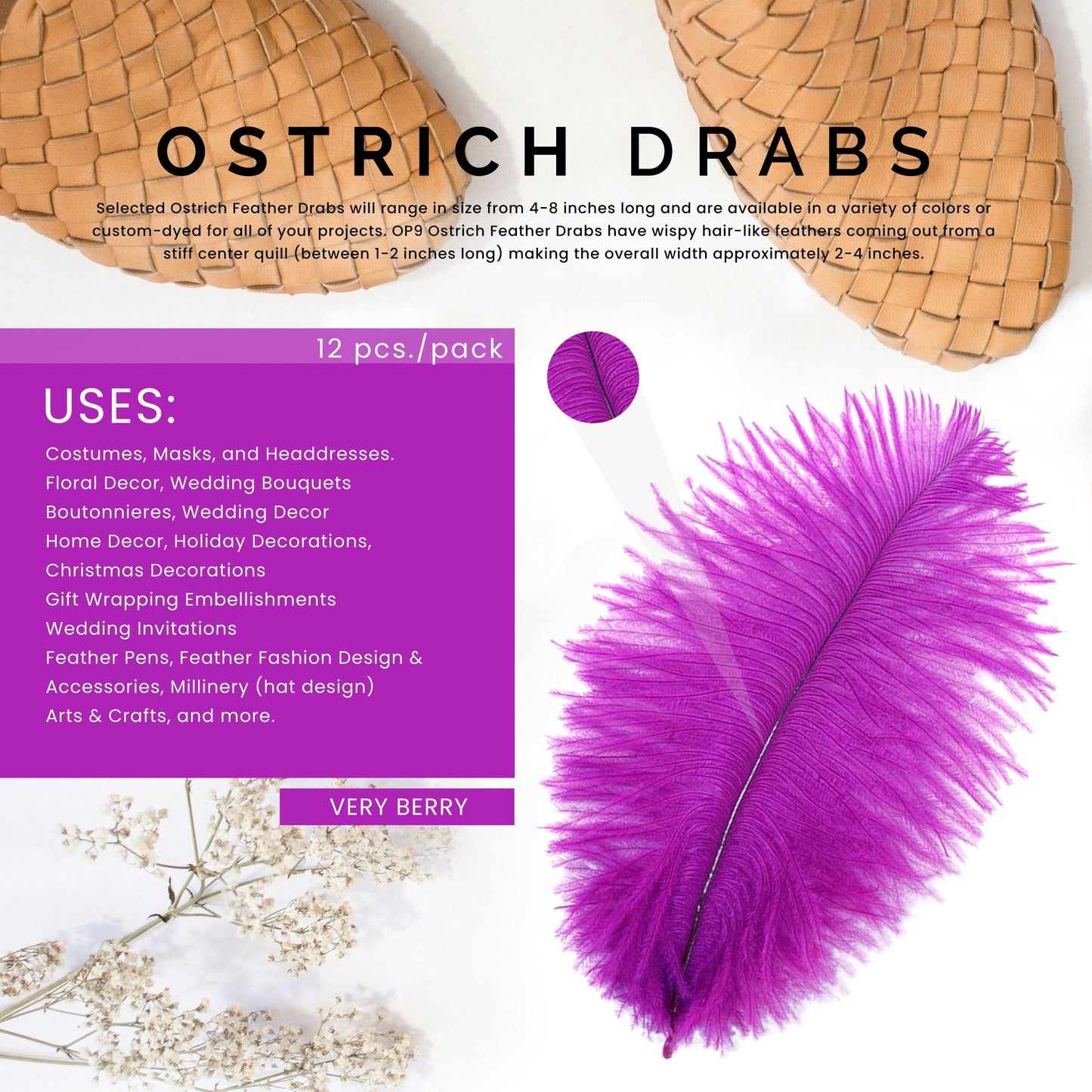 Ostrich Feathers 4-8" Drabs - Very Berry