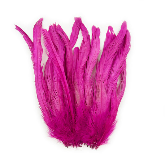 ROOSTER COQUE TAIL FEATHERS BLEACH DYED 7-10” - 25 PC/PKG - Very Berry