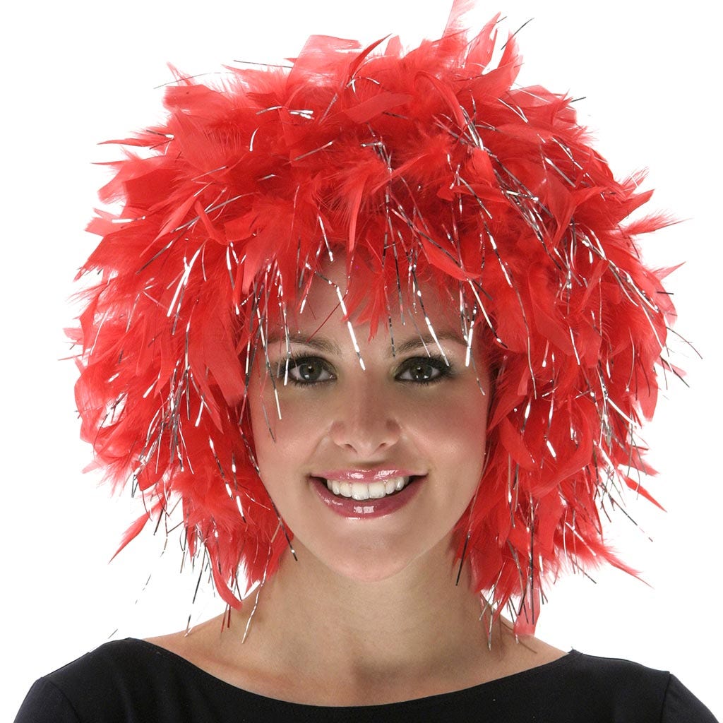 Chandelle Feather Wig-Lurex - Red/Silver Lurex