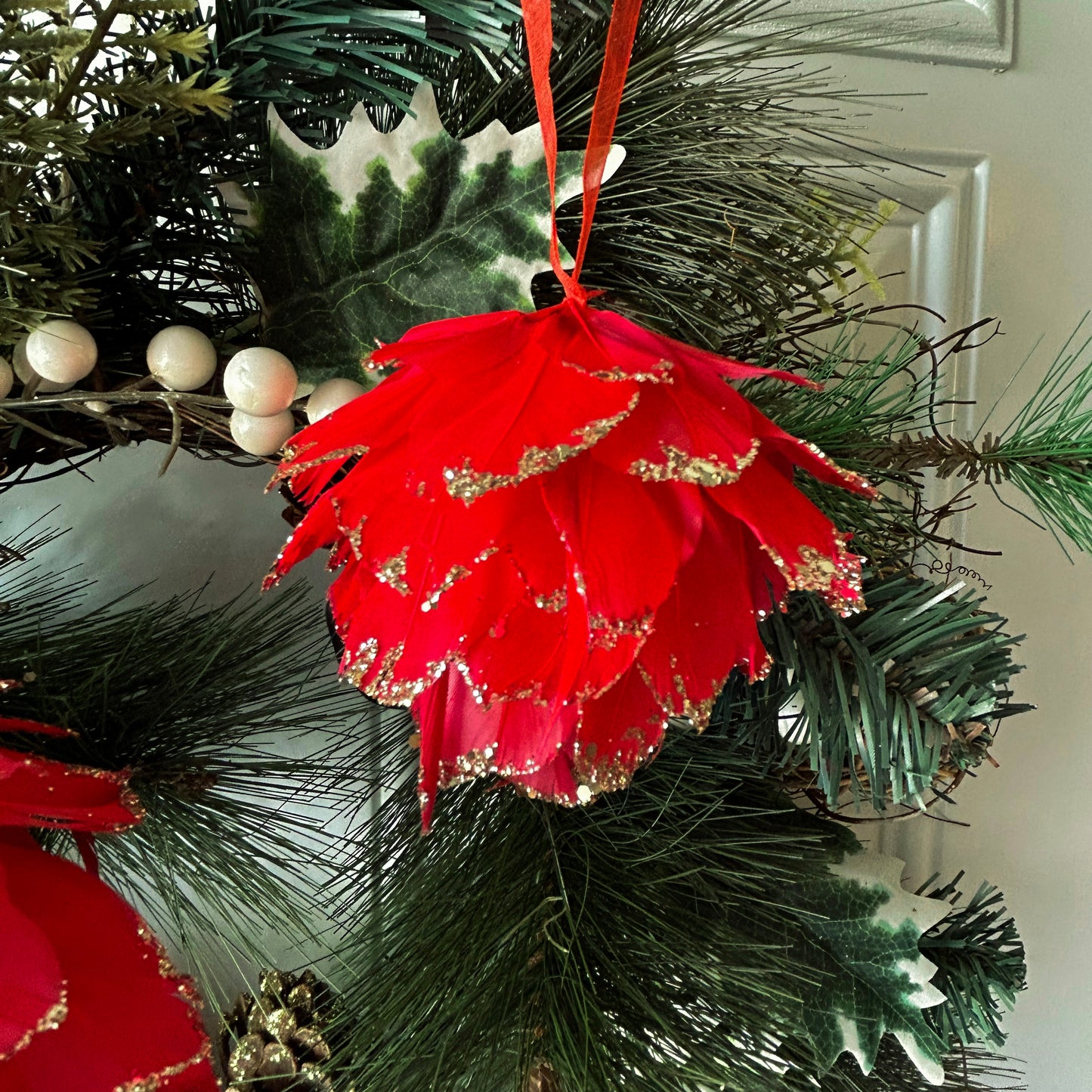 Red Christmas Ornaments with Gold Glitter