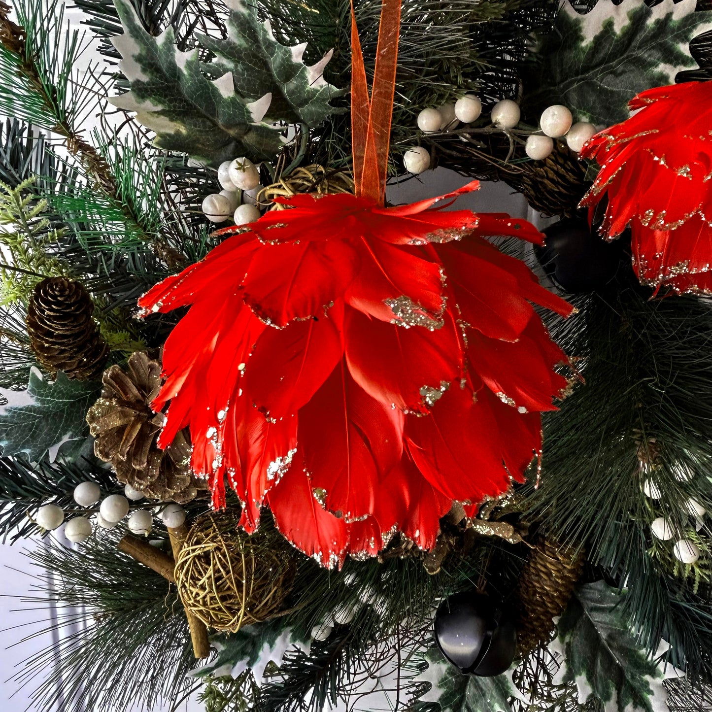 Red Christmas Ornaments with Gold Glitter