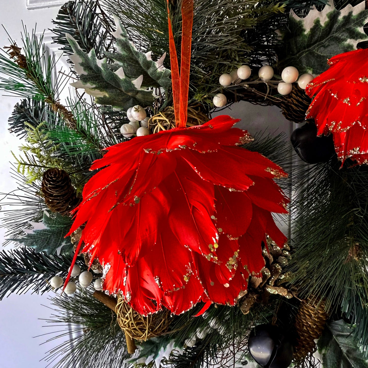 Red Christmas Ornaments with Gold Glitter