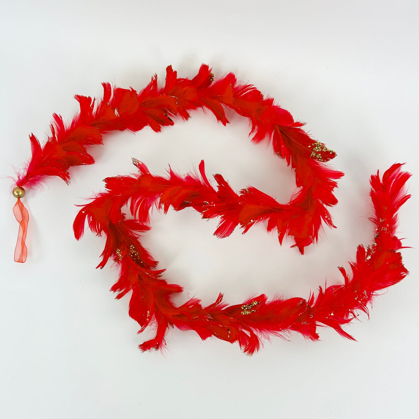 Feathered Red Christmas Garland