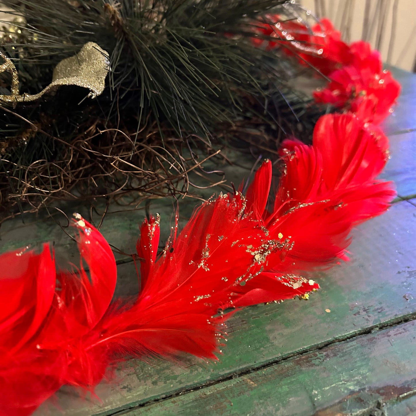 Feathered Red Christmas Garland