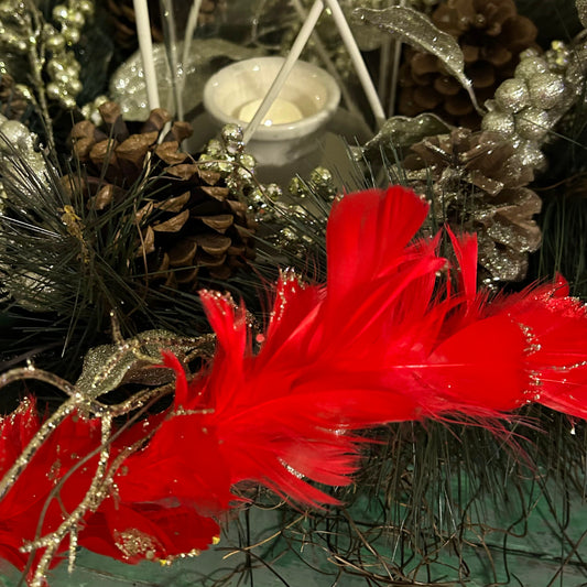 Feathered Red Christmas Garland