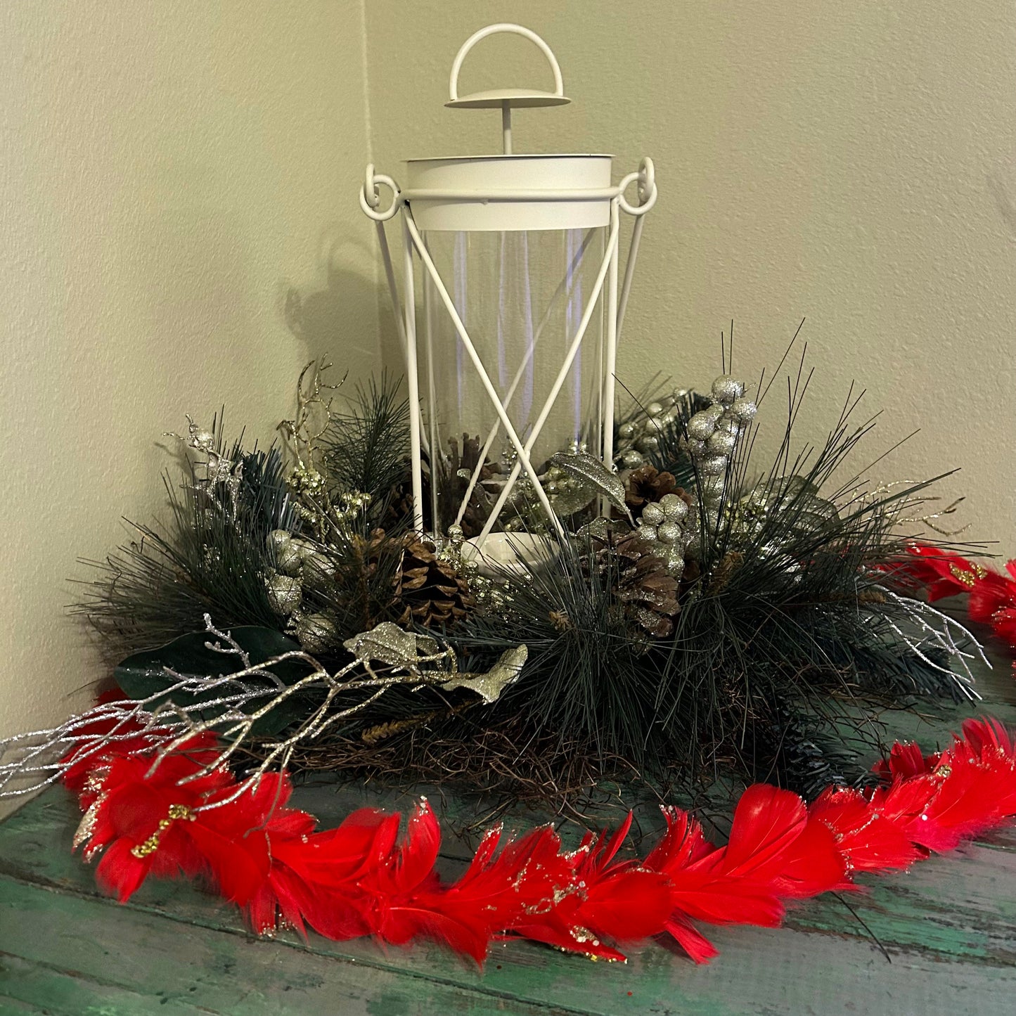 Feathered Red Christmas Garland