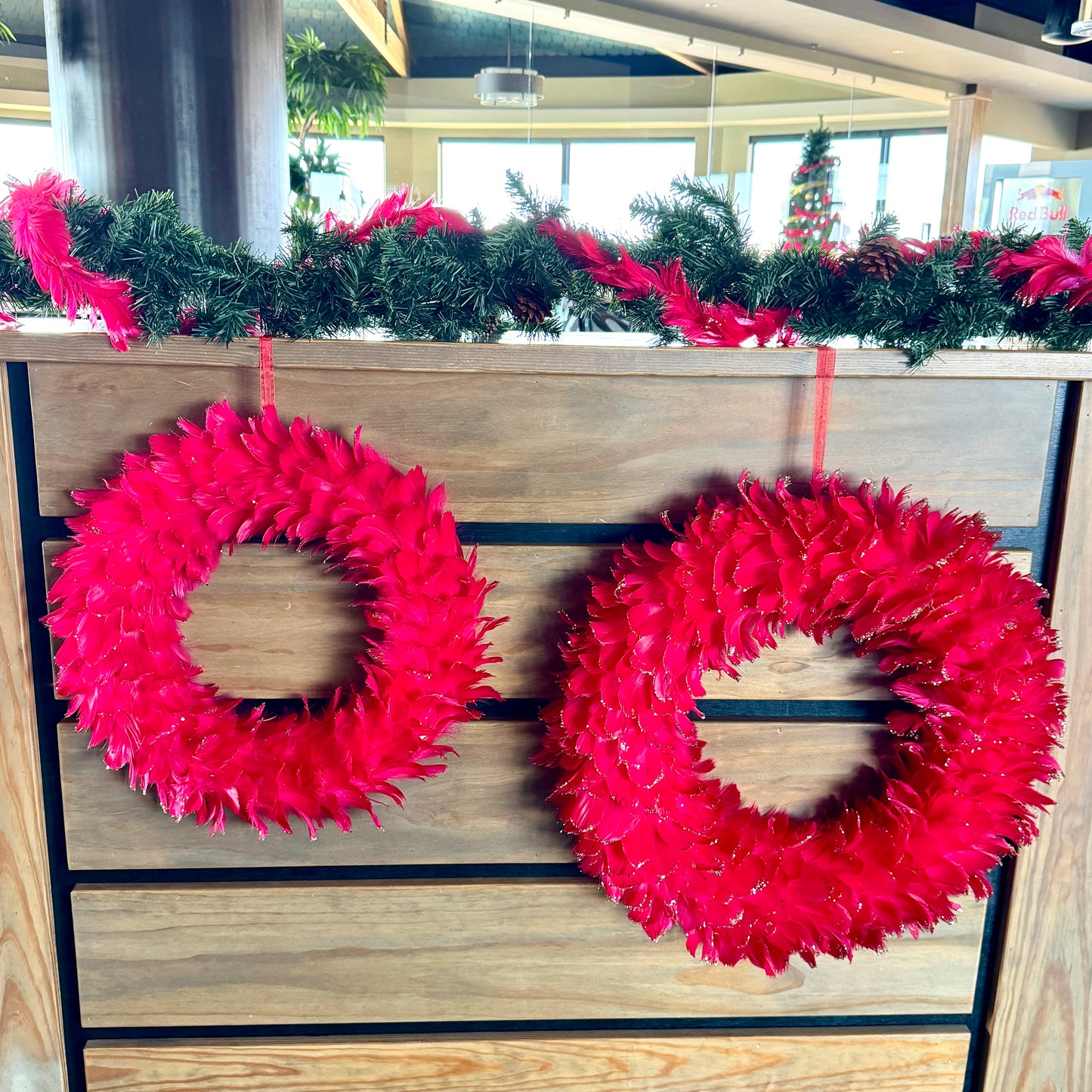 Feathered Red Christmas Wreath