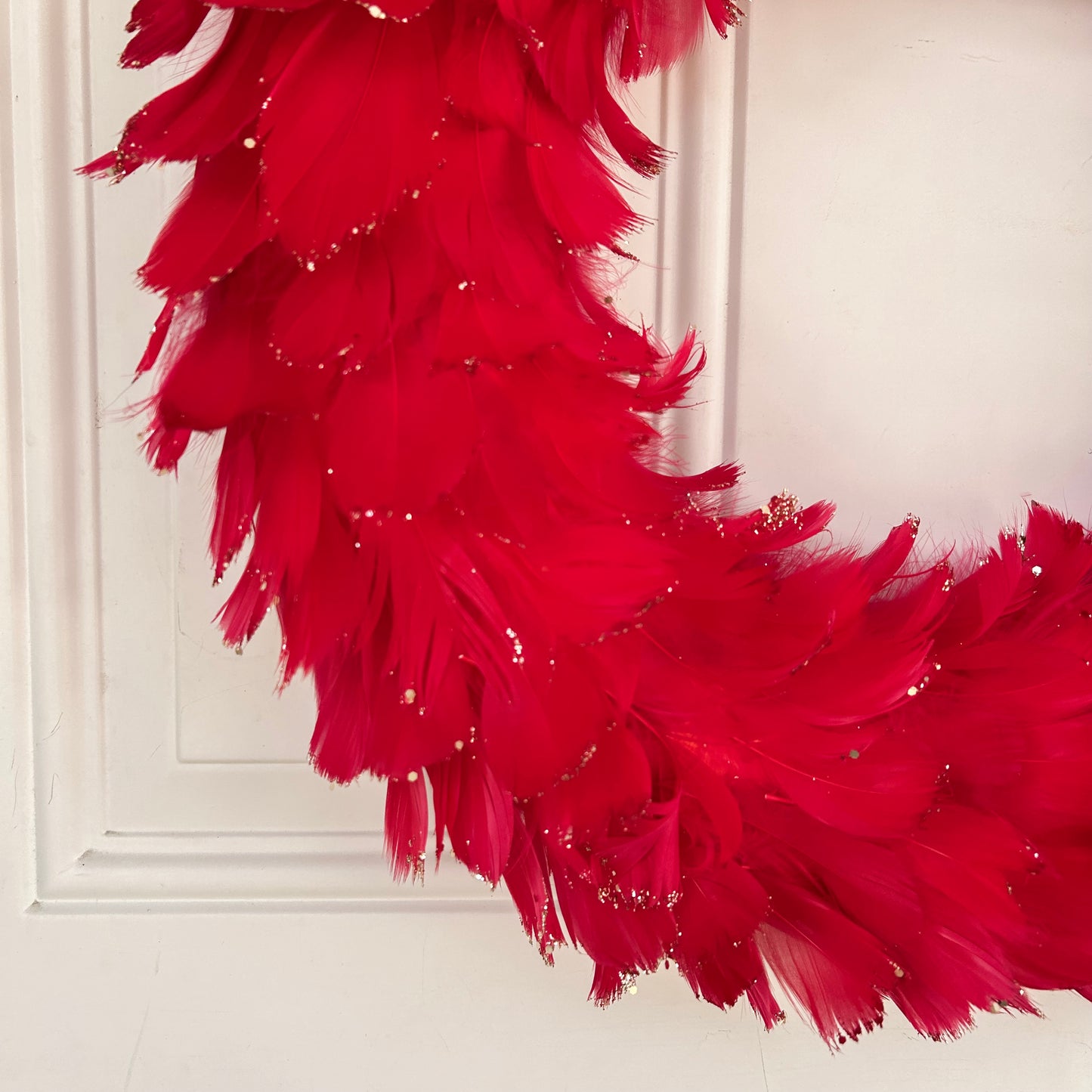 Feathered Red Christmas Wreath