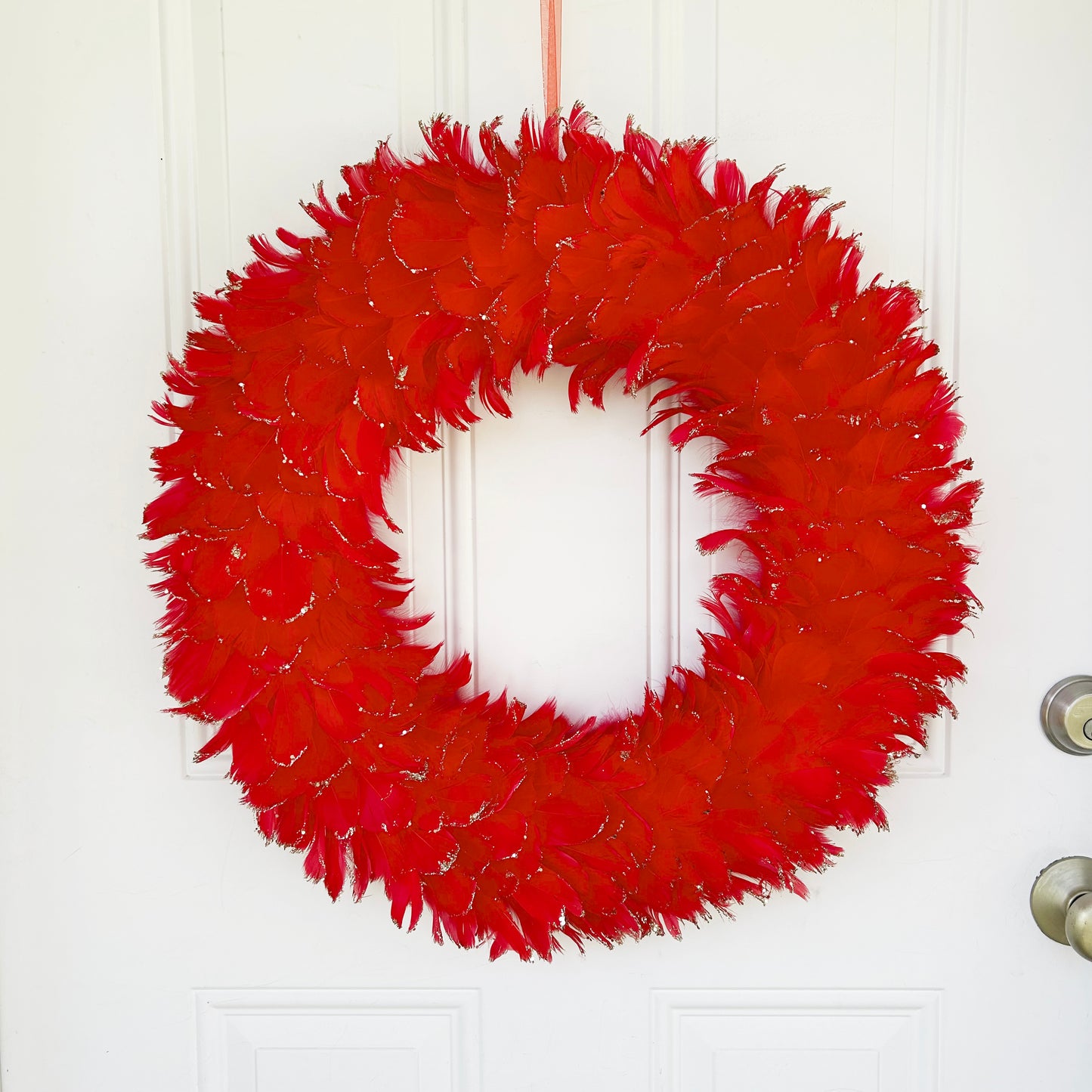 Feathered Red Christmas Wreath