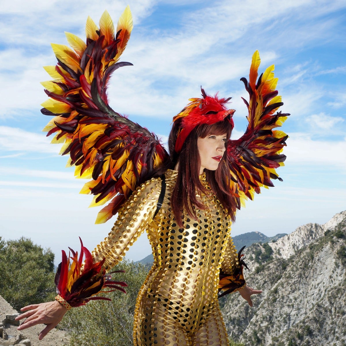 Phoenix Firebird Dyed Feather Wings - Red