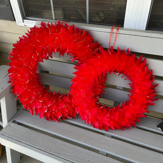 Feathered Red Christmas Wreath