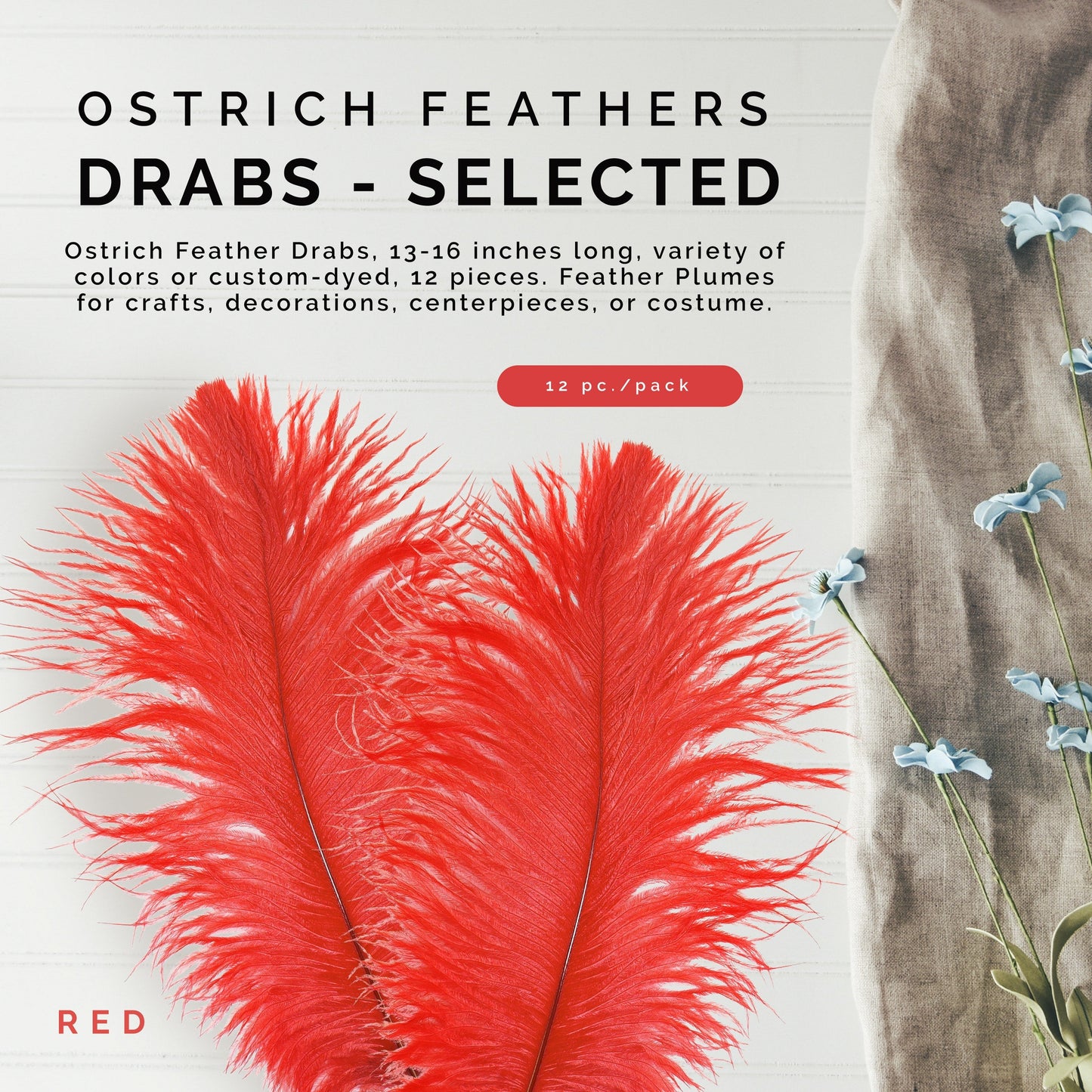 Ostrich Feathers 13-16" Drabs - Red