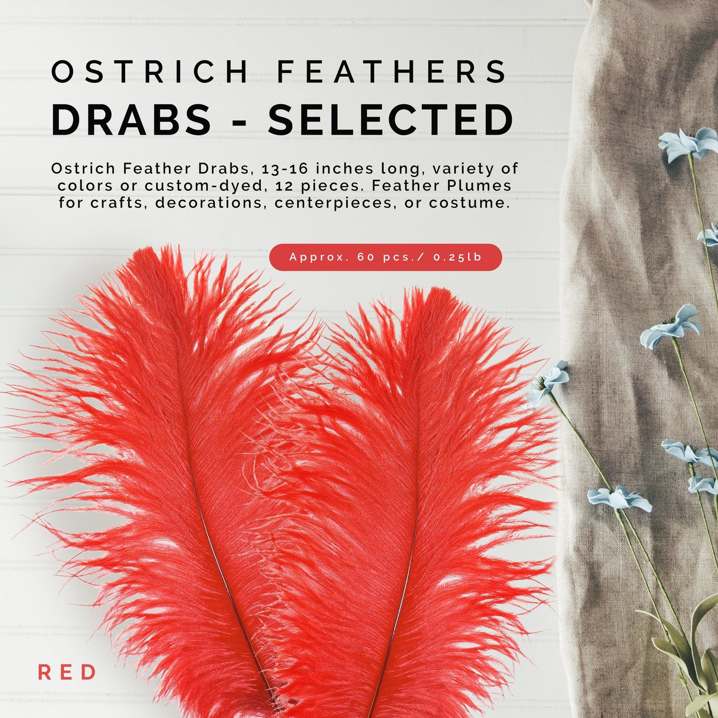 Ostrich Feathers 13-16" Drabs - Red