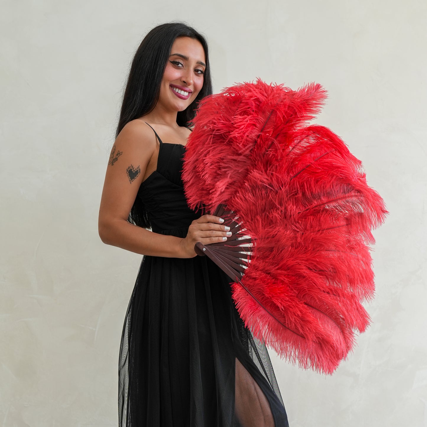 Ostrich Floss Feather Fan - Red