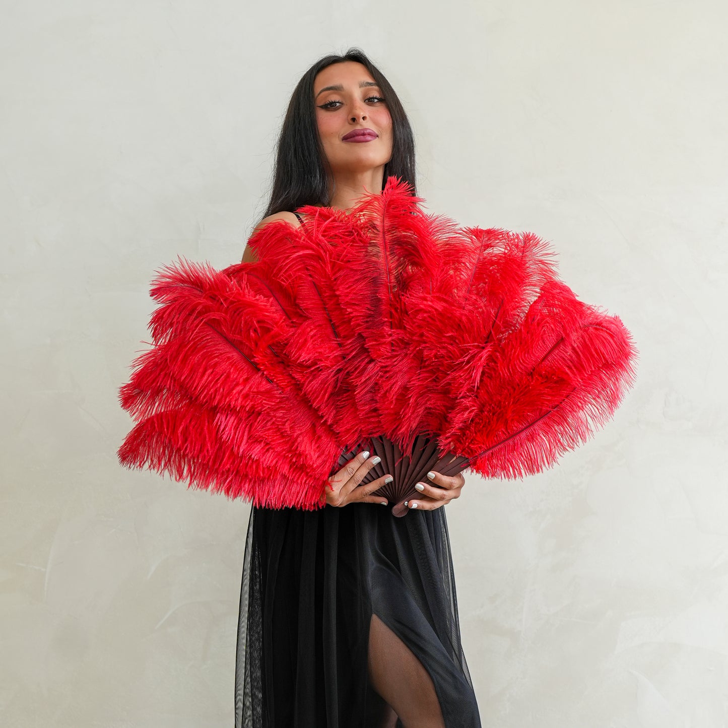 Ostrich Floss Feather Fan - Red