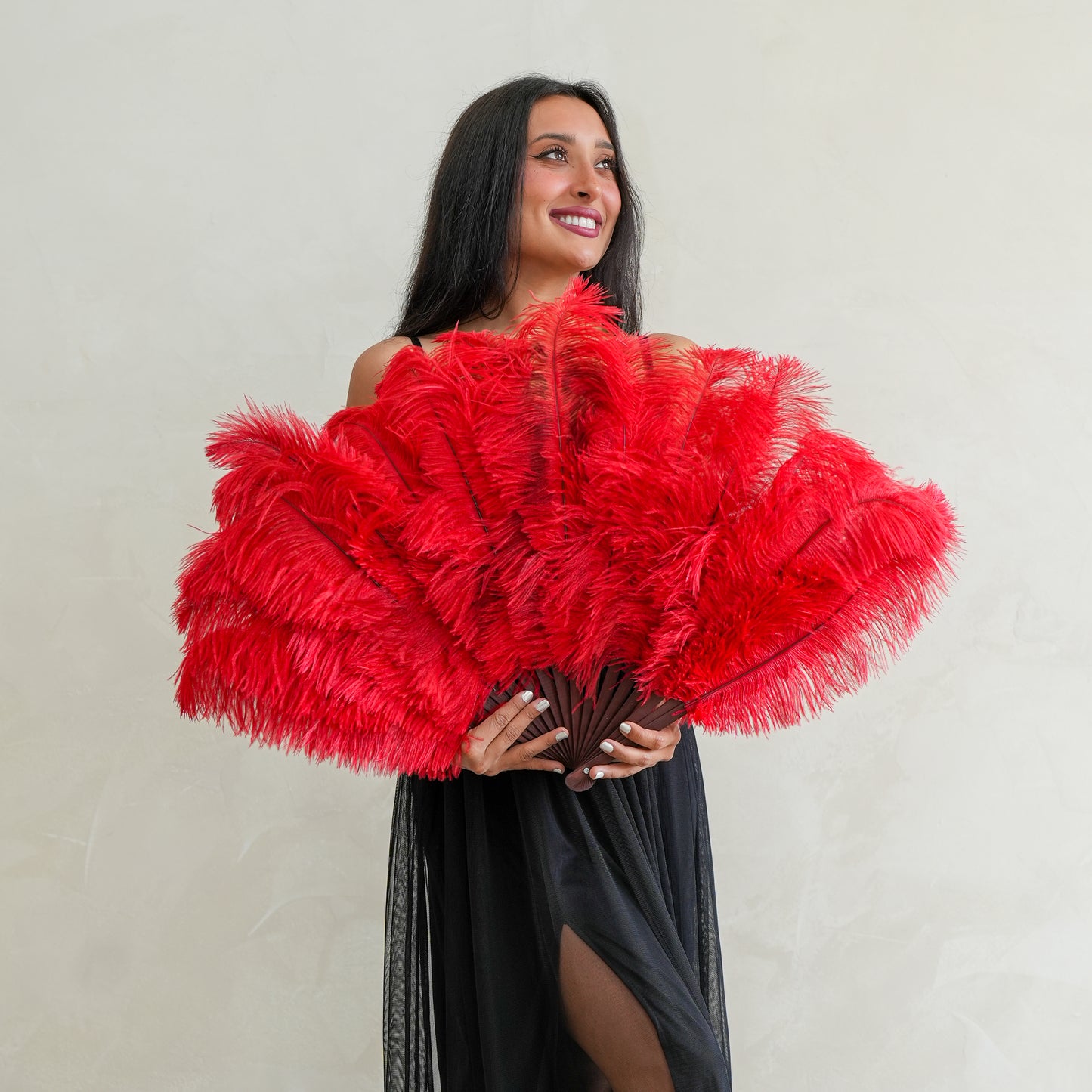 Ostrich Floss Feather Fan - Red