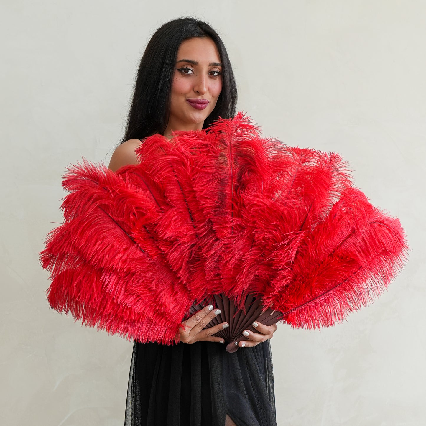 Ostrich Floss Feather Fan - Red