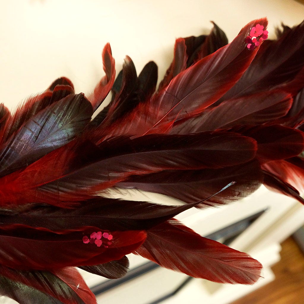 Elegant Red Feather Garland with Glitter Tips