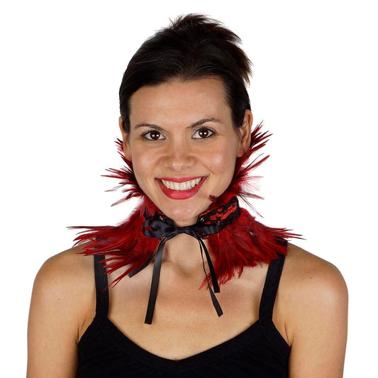 Red Feather Choker with Lace