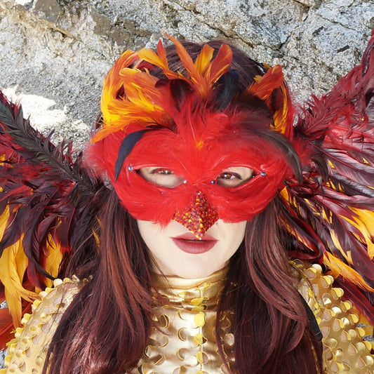 Phoenix Firebird Feather Mask For Carnival And Halloween Costume - Red