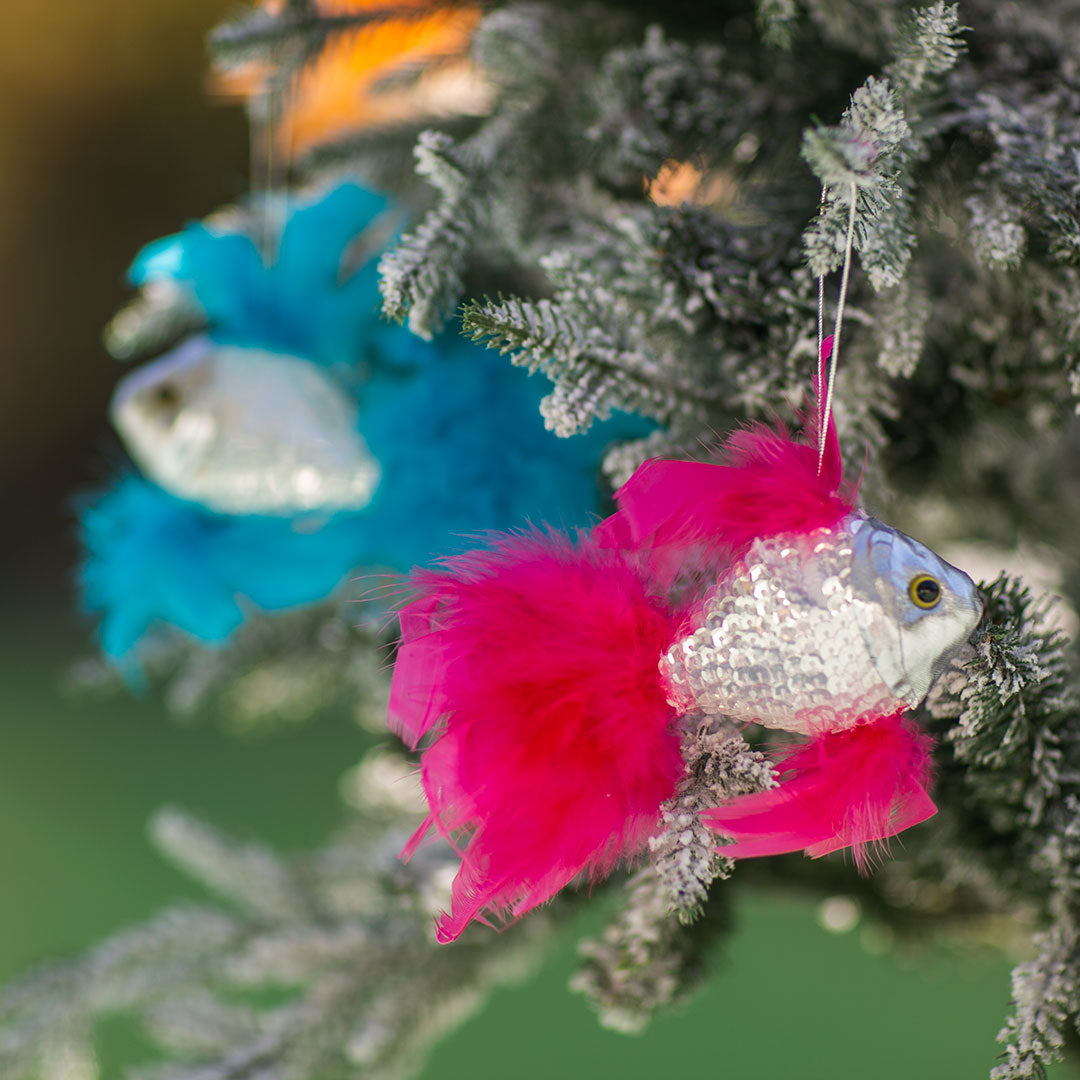 Feather Fish Ornament Silver/Shocking Pink