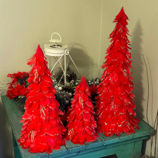 Feathered Red Christmas Tree