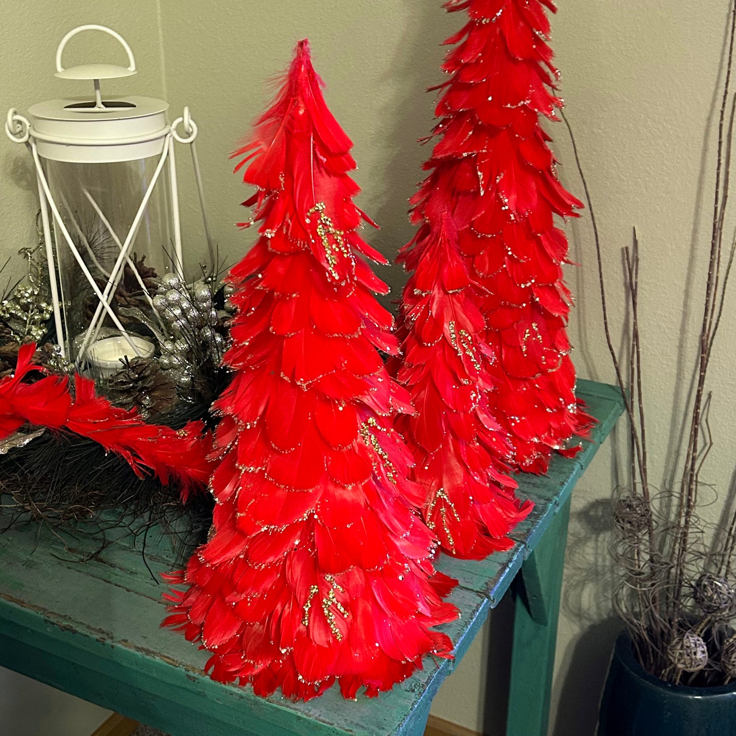 Feathered Red Christmas Tree