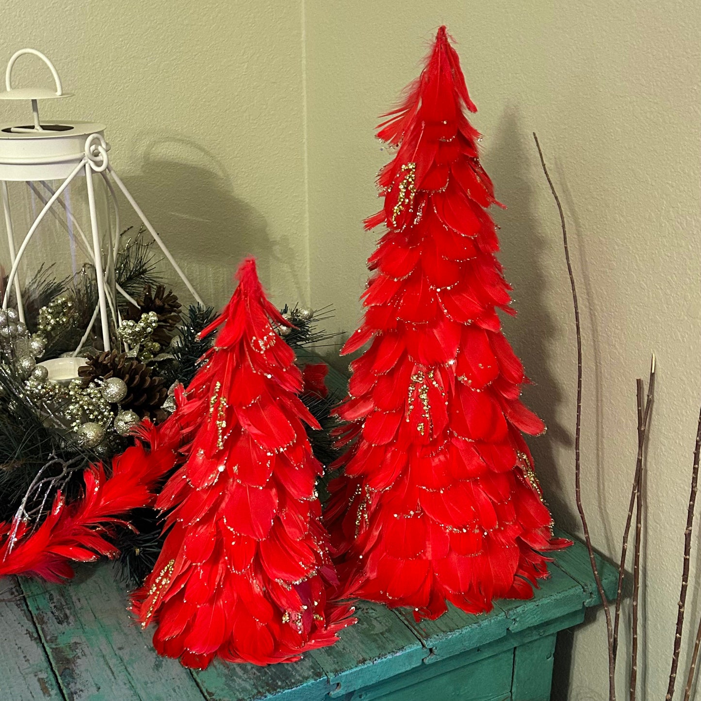 Feathered Red Christmas Tree