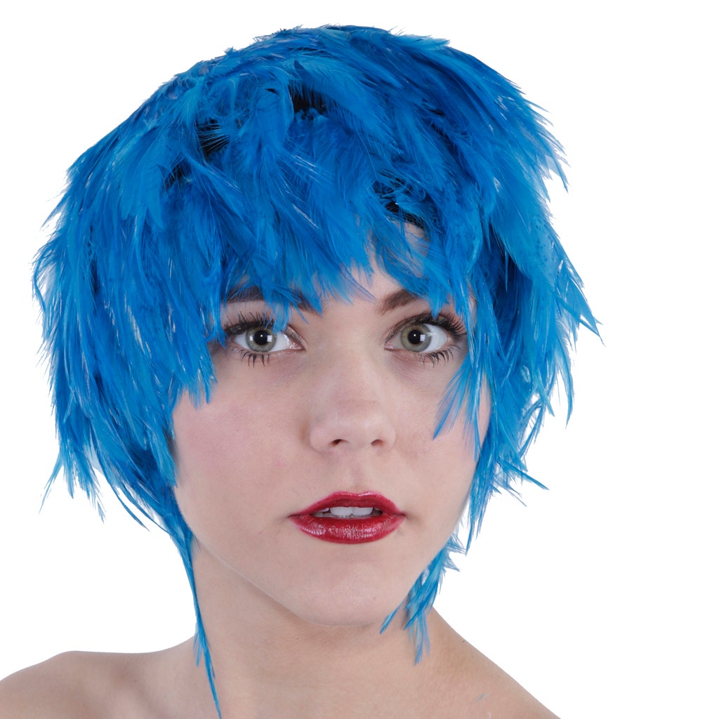 Dark Turquoise Feather Wig Feathered Turquoise Wig