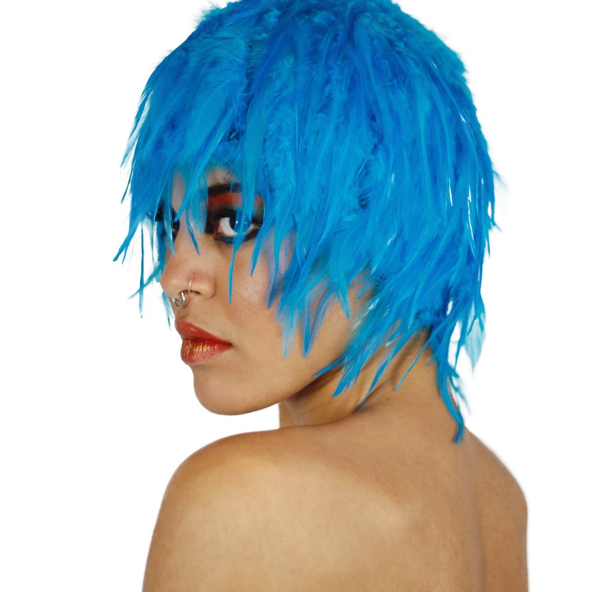 Dark Turquoise Feather Wig Feathered Turquoise Wig