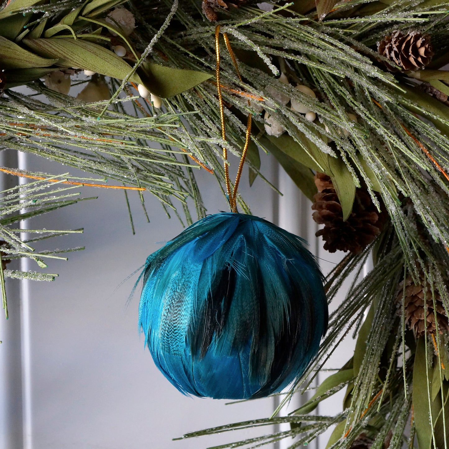 Mallard Duck Feather Ornament - Dyed 3" ball Dark Turquoise