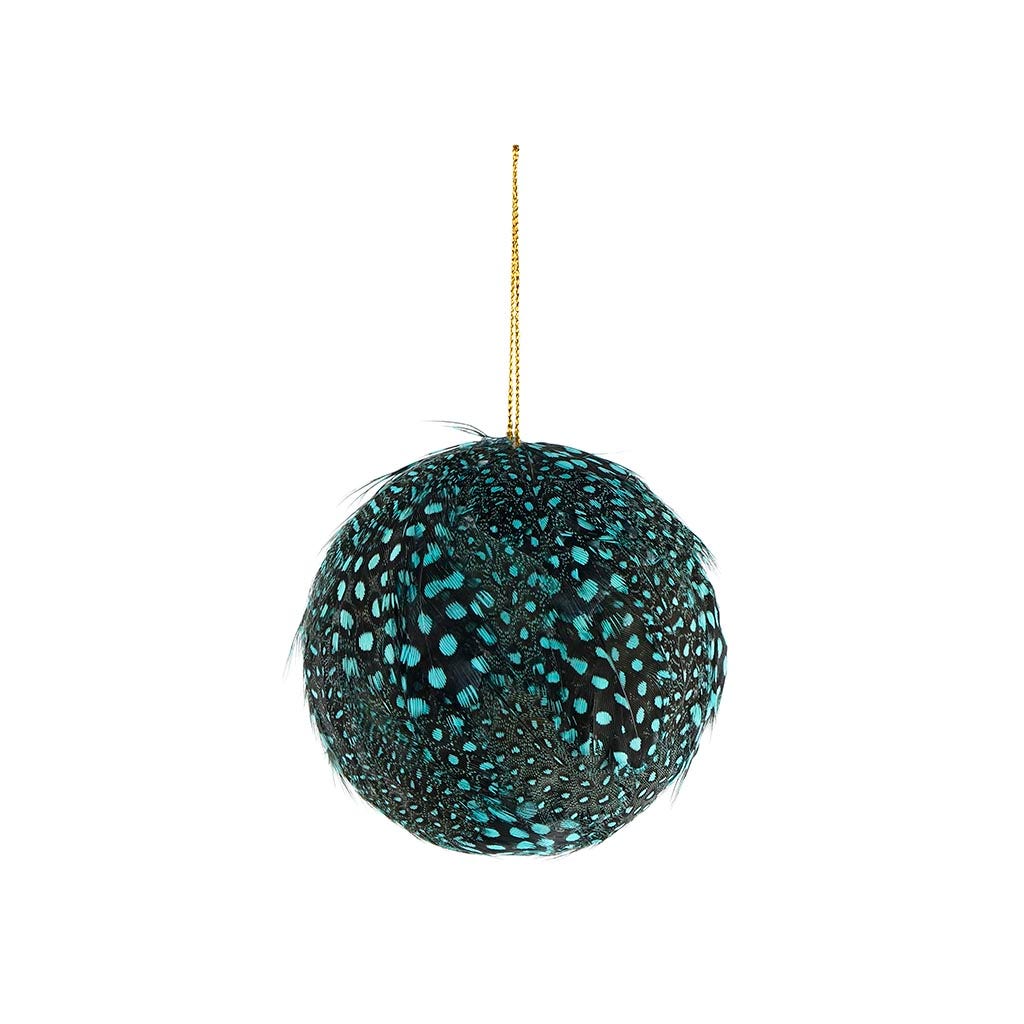 Guinea Feather Ornament - Dyed 3" ball Light Turquoise