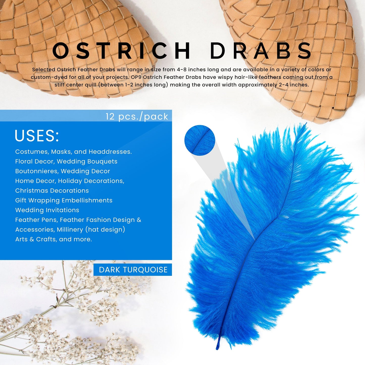 Ostrich Feathers 4-8" Drabs - Dark Turquoise