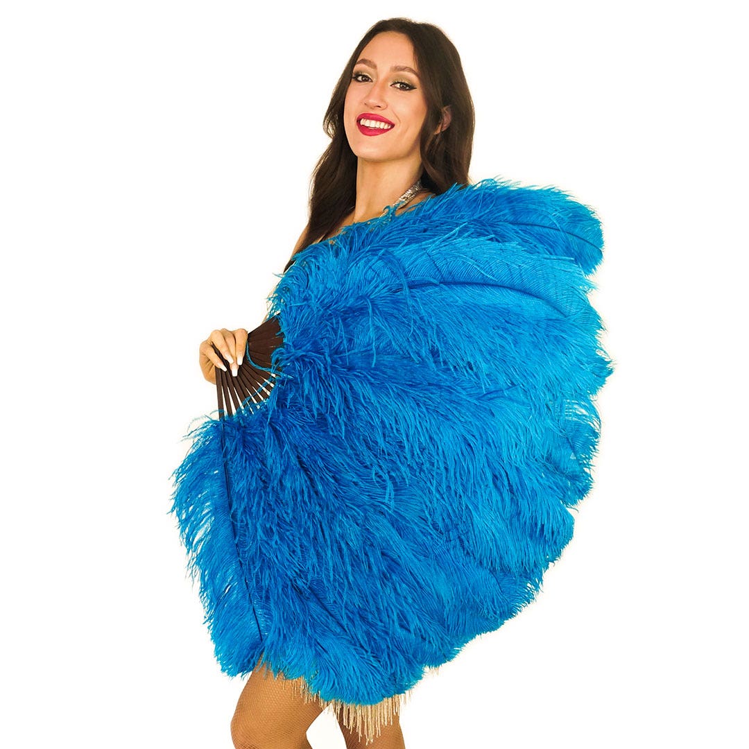 Ostrich Feather Fan with Prime Ostrich Femina Feathers-Dark Turquoise