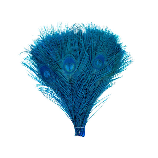 50 Pieces - Turquoise Blue Mini Natural Peacock Tail Body With Eyes  Wholesale Feathers (Bulk)