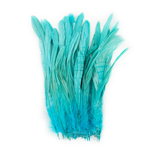 ROOSTER COQUE TAIL FEATHERS BLEACH DYED 7-10” - 25 PC/PKG -Light Turquoise