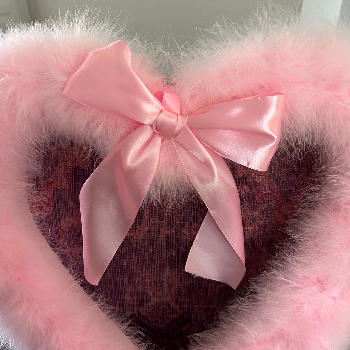 Decorative Candy Pink Heart Shaped Feather Wreath and Wall Art