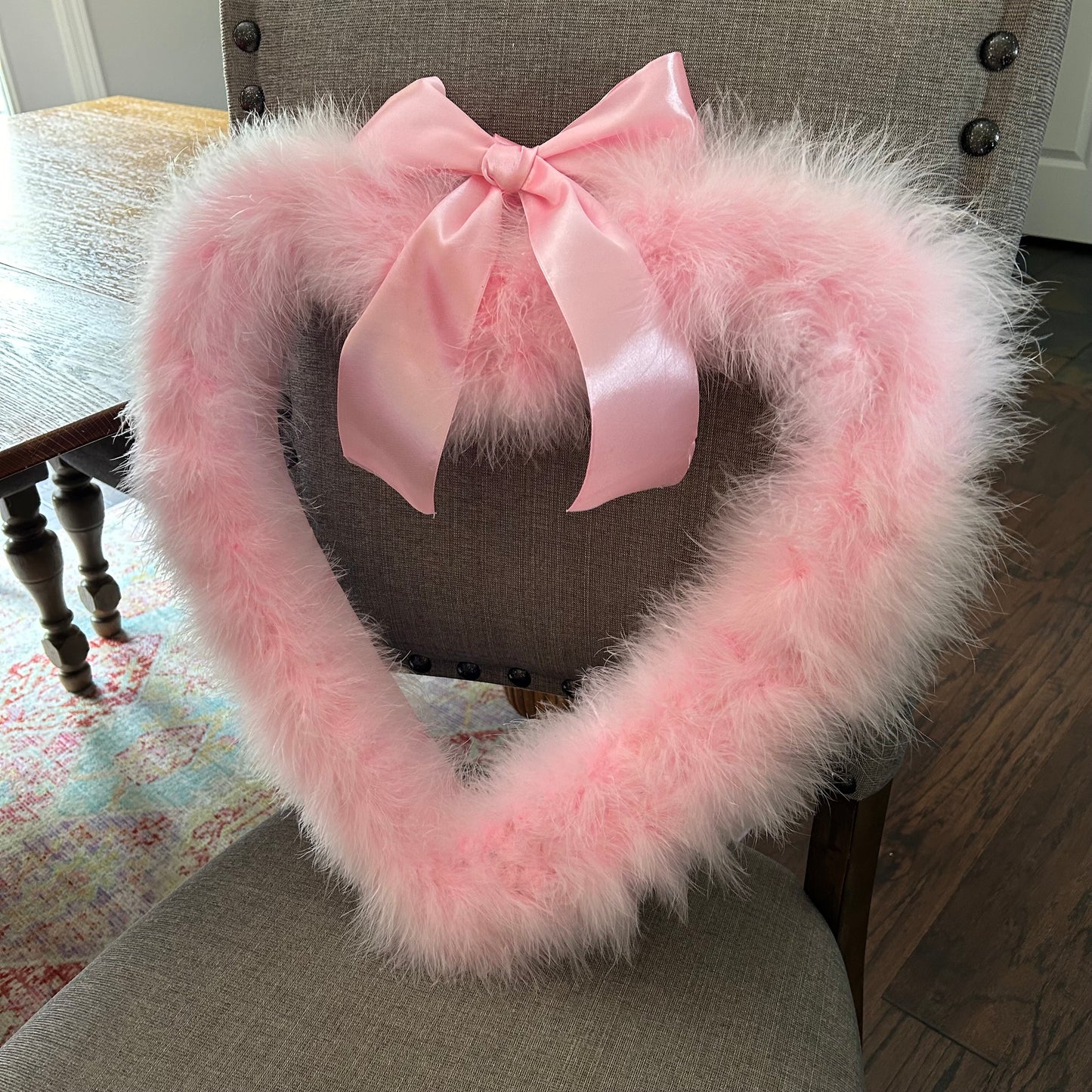 Decorative Candy Pink Heart Shaped Feather Wreath and Wall Art