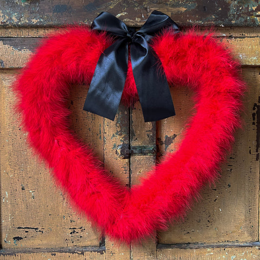 Decorative Red Heart Shaped Feather Wreath Wall Art