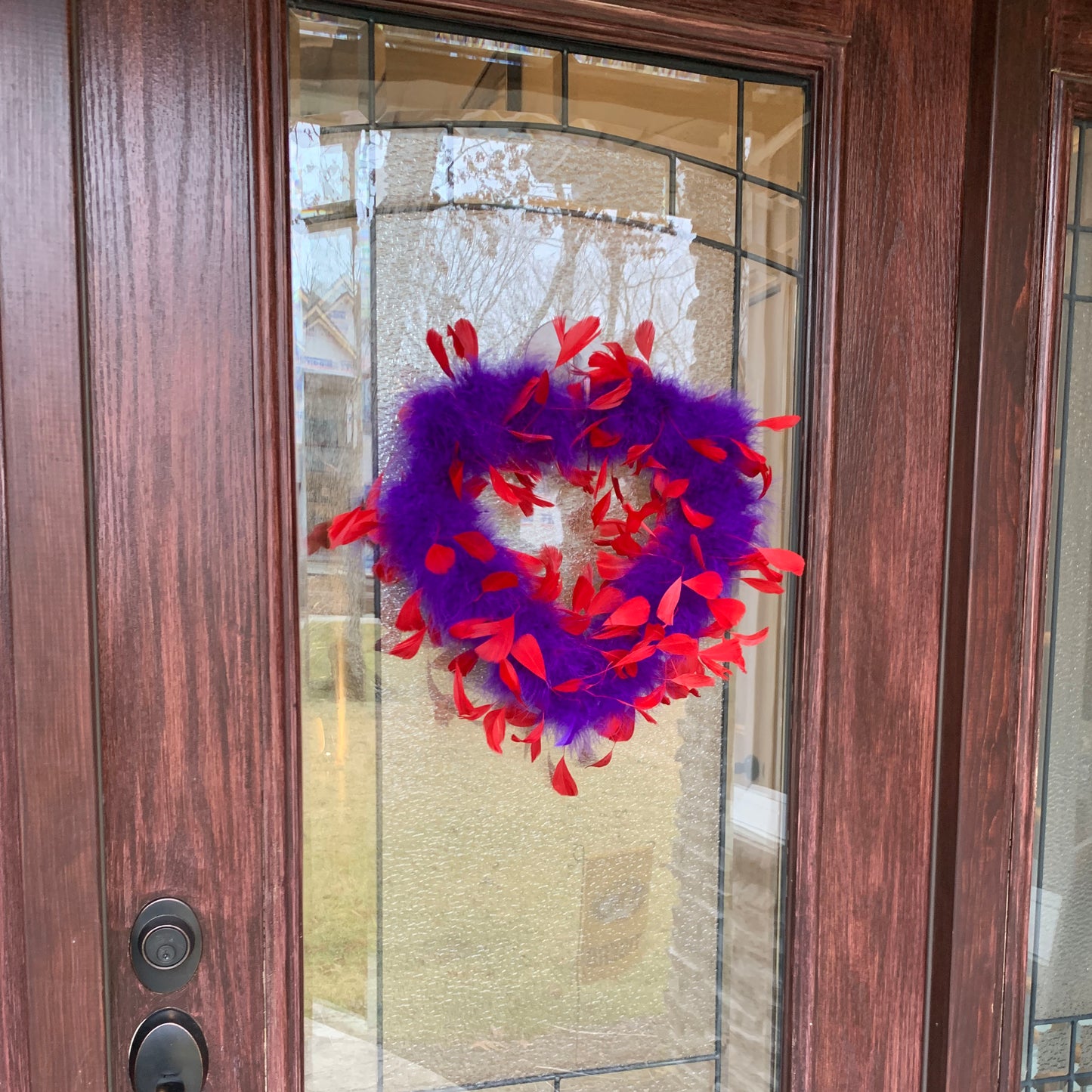 Decorative Red & Purple Feather Heart Shaped Wreath Wall Art