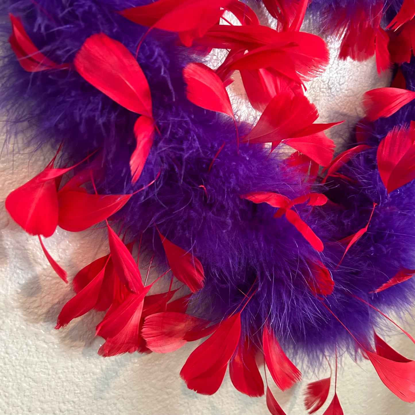 Decorative Red & Purple Feather Heart Shaped Wreath Wall Art