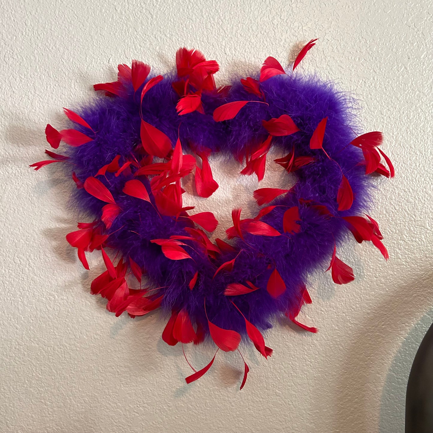 Decorative Red & Purple Feather Heart Shaped Wreath Wall Art