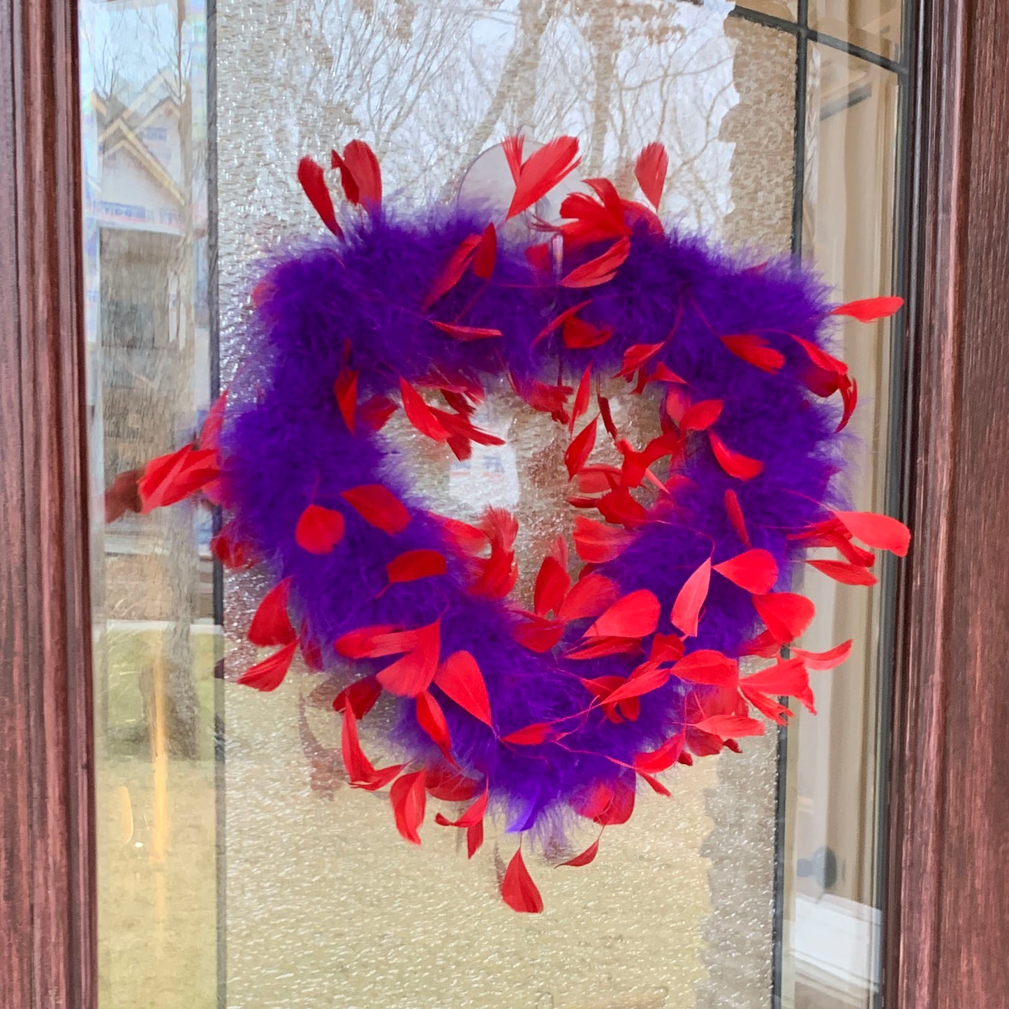 Decorative Red & Purple Feather Heart Shaped Wreath Wall Art