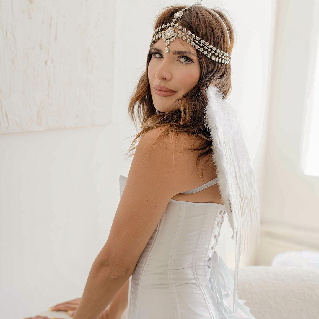 short white dress for angel costume White Angel Feather Wings & Halo Costume Set, Small Child Size White Angel Wings Halo Set for Halloween, Christmas Pageant and Photo ZUCKER