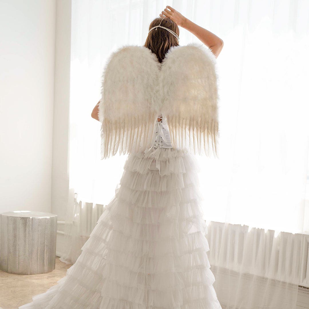 angel costume white dress Medium Feather Angel Wings