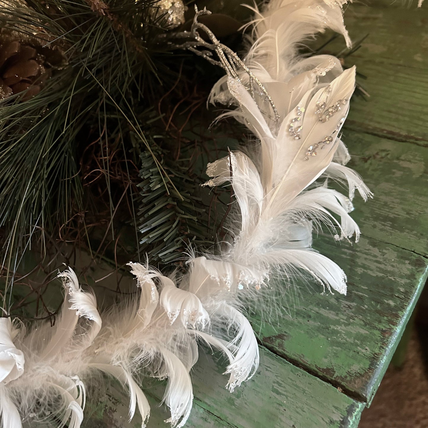 Feathered White Christmas Garland