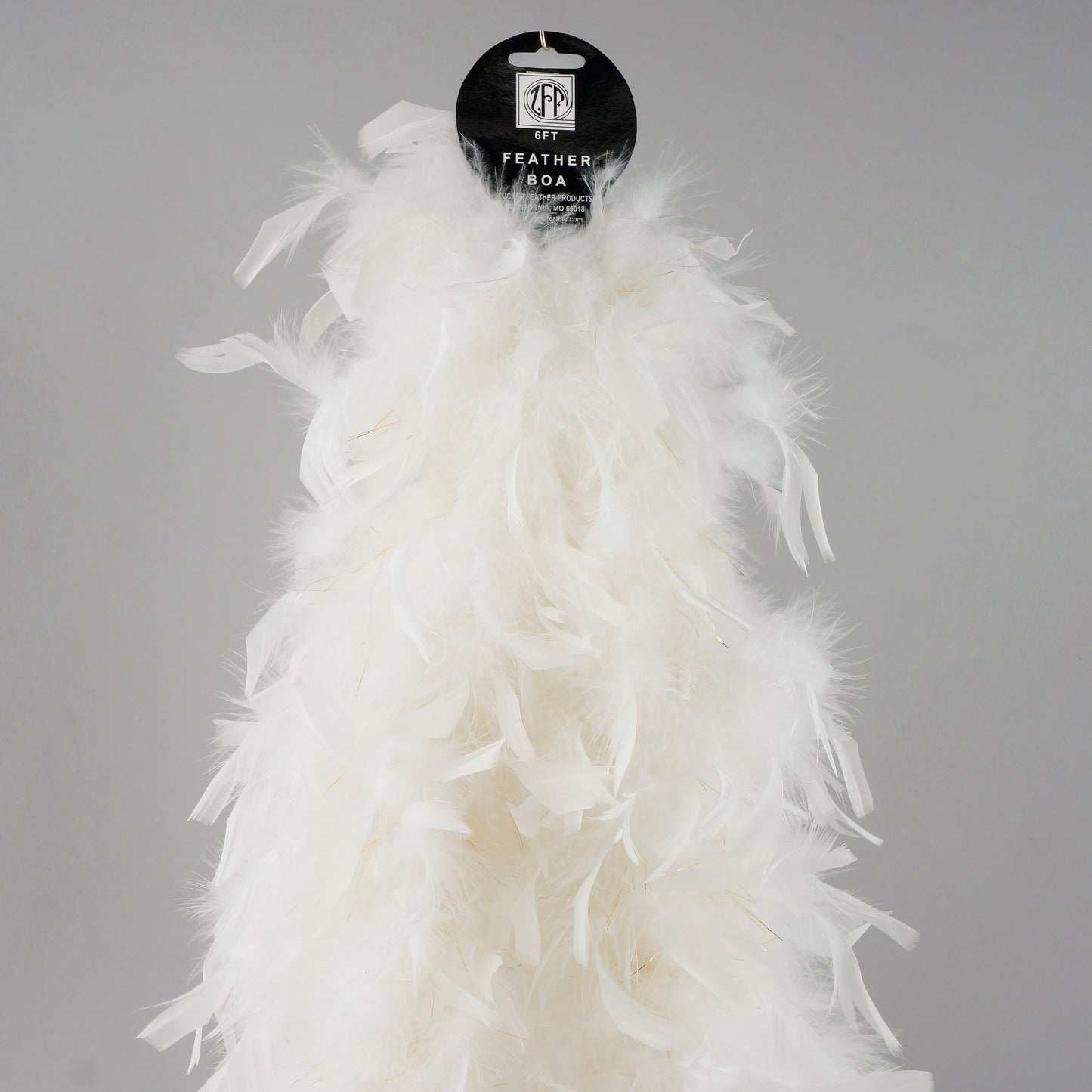 Chandelle Feather Boa - Medium Weight- White/Gold Lurex