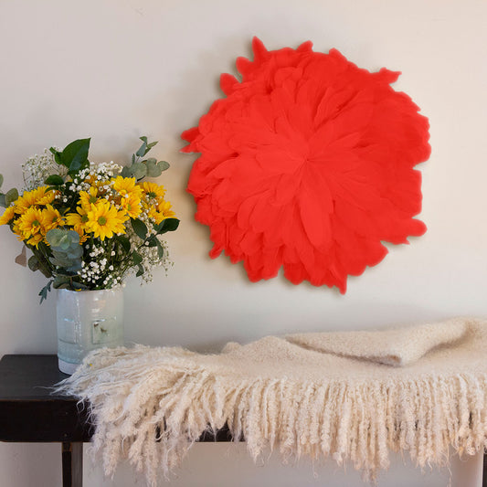African JuJu Hats Feather Wall Art - Small - Coral
