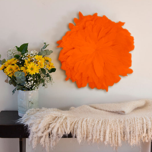 African JuJu Hats Feather Wall Art - Small - Orange