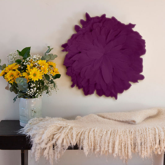 African JuJu Hats Feather Wall Art - Small- Purple